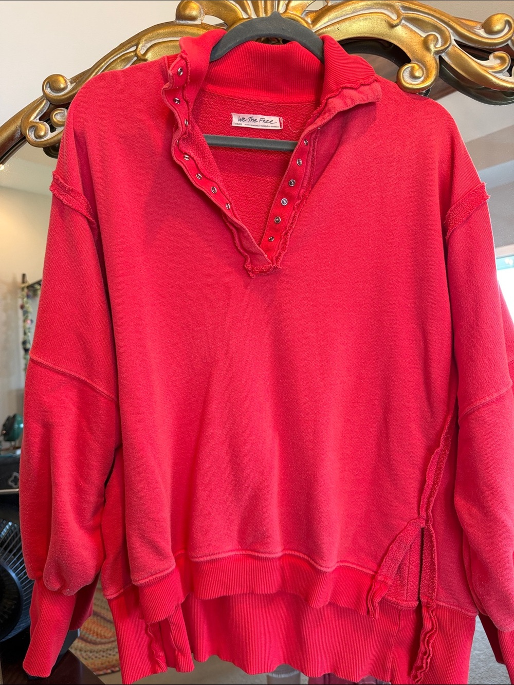 We The Free Red Snap-Detail Cowl-Neck Pullover